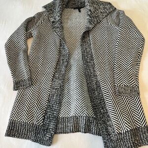 White House Black Market Black and White Cardigan with Shawl Collar